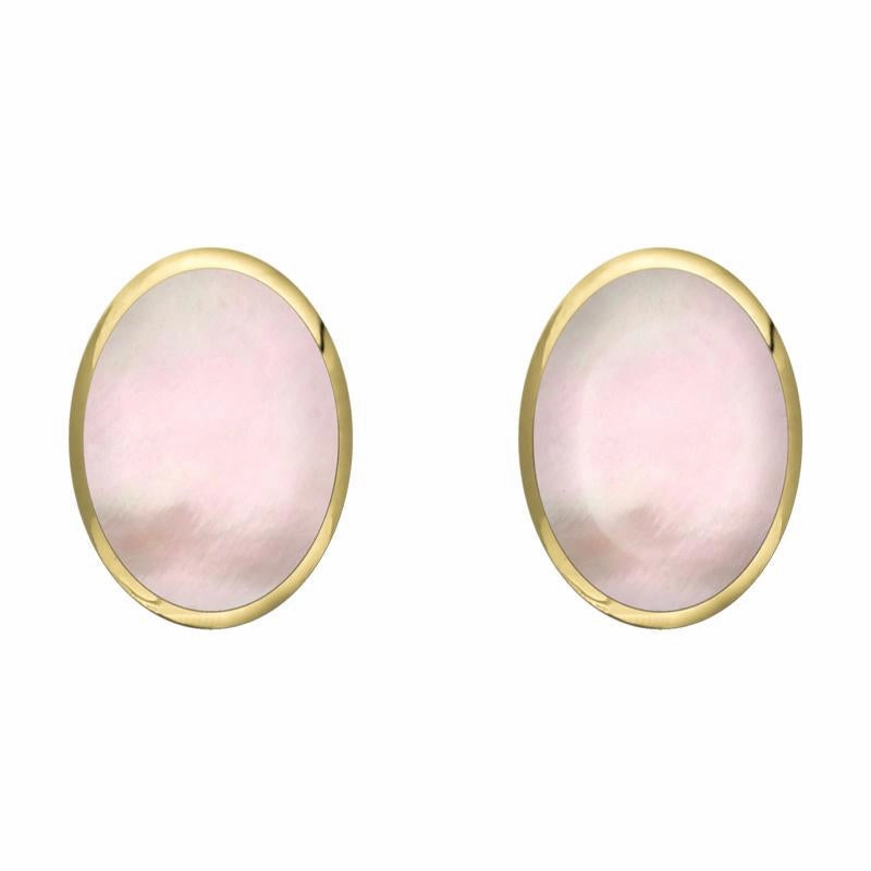 9ct Yellow Gold Pink Mother of Pearl 8 x 10mm Classic Large Oval Stud Earrings