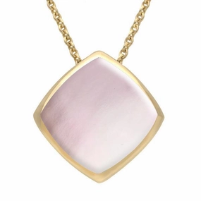9ct Yellow Gold Pink Mother of Pearl Cushion Necklace