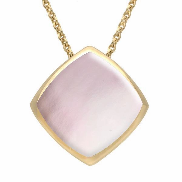 9ct Yellow Gold Pink Mother of Pearl Cushion Necklace
