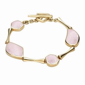 9ct Yellow Gold Pink Mother of Pearl Four Stone Concave Pentagon T Bar Bracelet