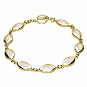 9ct Yellow Gold Pink Mother of Pearl Framed Marquise Bracelet
