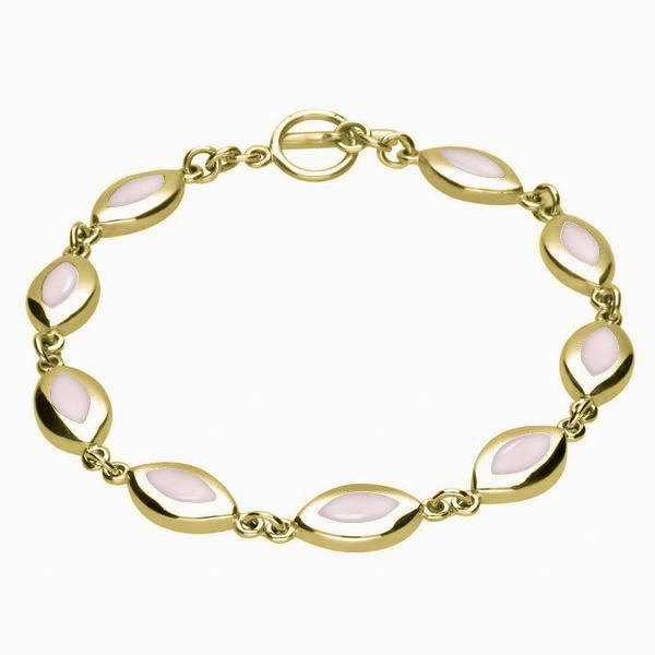 9ct Yellow Gold Pink Mother of Pearl Framed Marquise Bracelet