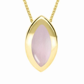 9ct Yellow Gold Pink Mother of Pearl Framed Marquise Necklace