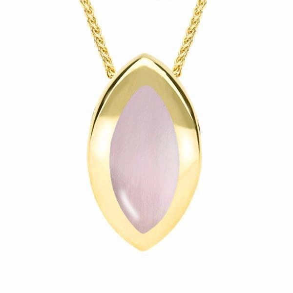 9ct Yellow Gold Pink Mother of Pearl Framed Marquise Necklace