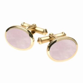 9ct Yellow Gold Pink Mother of Pearl Framed Oval Cufflinks