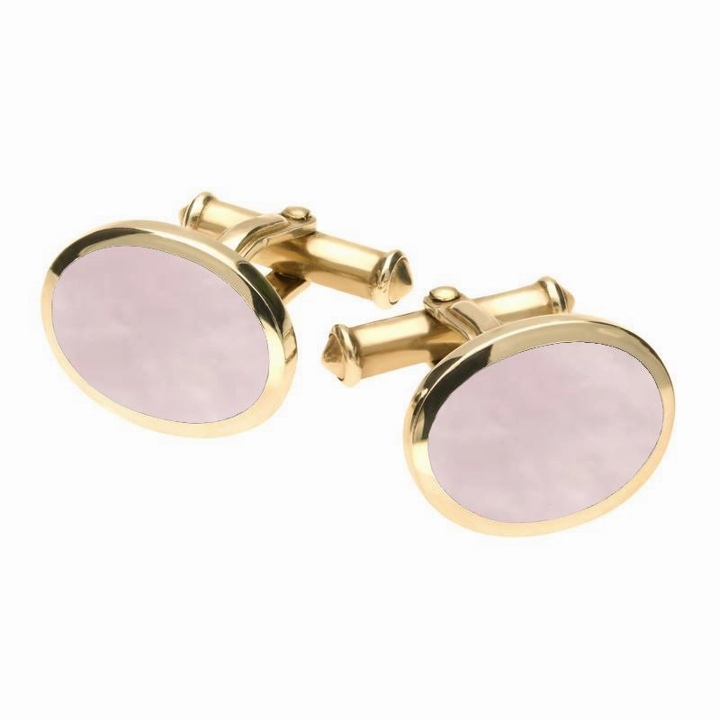9ct Yellow Gold Pink Mother of Pearl Framed Oval Cufflinks