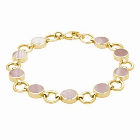 9ct Yellow Gold Pink Mother of Pearl Nine Stone Round Ring Bracelet