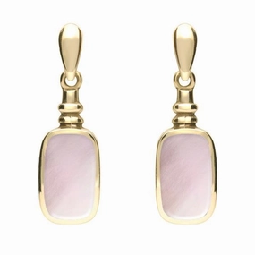 9ct Yellow Gold Pink Mother of Pearl Oblong Bottle Top Drop Earrings