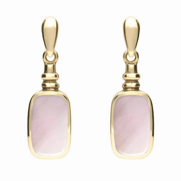 9ct Yellow Gold Pink Mother of Pearl Oblong Bottle Top Drop Earrings