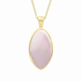 9ct Yellow Gold Pink Mother of Pearl Oval Necklace