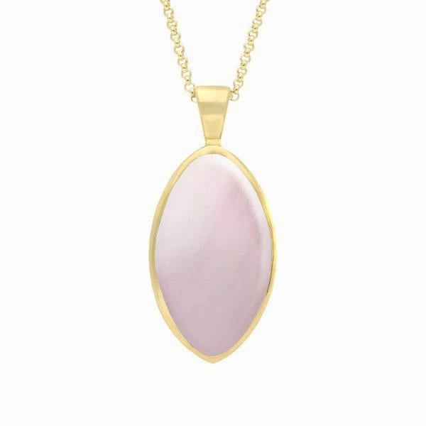 9ct Yellow Gold Pink Mother of Pearl Oval Necklace