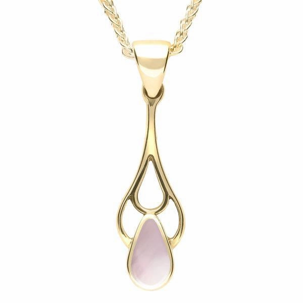 9ct Yellow Gold Pink Mother of Pearl Pear Spoon Necklace