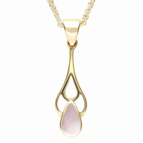 9ct Yellow Gold Pink Mother of Pearl Pear Spoon Necklace