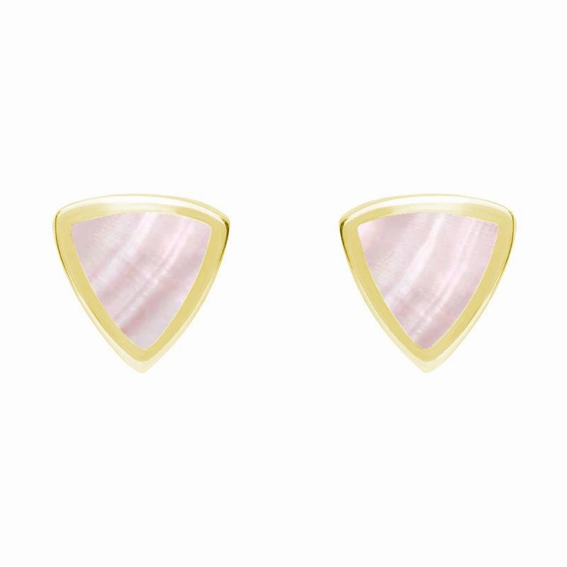 9ct Yellow Gold Pink Mother of Pearl Small Curved Triangle Stud Earrings
