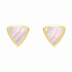 9ct Yellow Gold Pink Mother of Pearl Small Curved Triangle Stud Earrings
