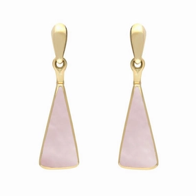 9ct Yellow Gold Pink Mother of Pearl Triangle Drop Earrings