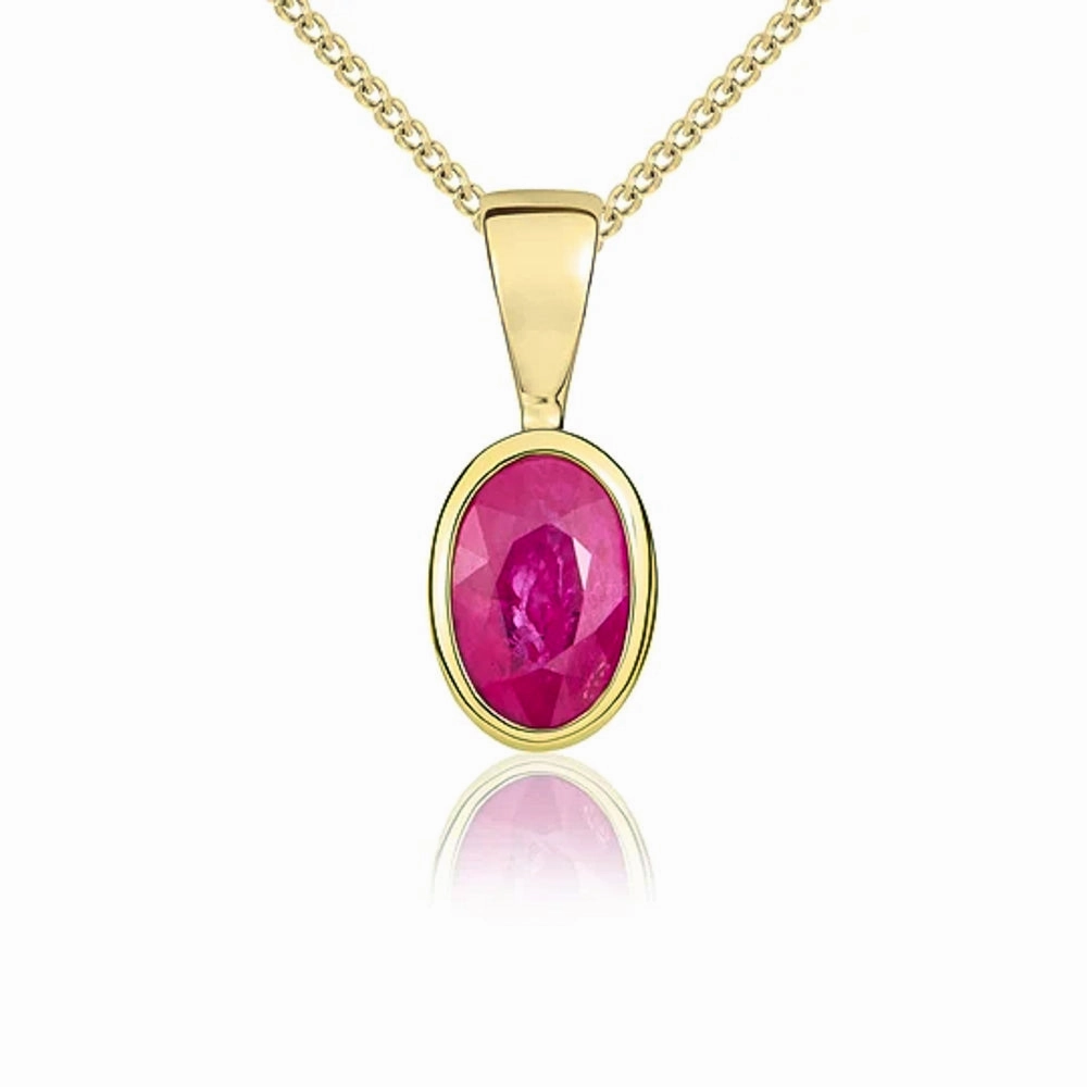 9ct Yellow Gold Ruby 6x4mm Oval Rub Over Set Pendant