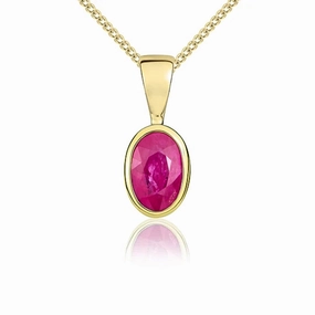 9ct Yellow Gold Ruby 6x4mm Oval Rub Over Set Pendant