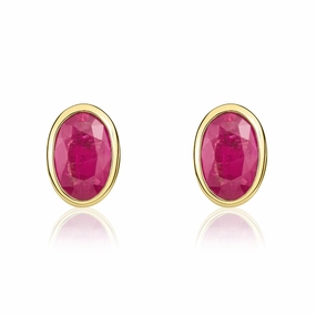 9ct Yellow Gold Ruby 6x4mm Oval Rub Over Set Stud Earrings
