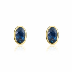 9ct Yellow Gold Sapphire 5x3mm Oval Rub Over Set Stud Earrings