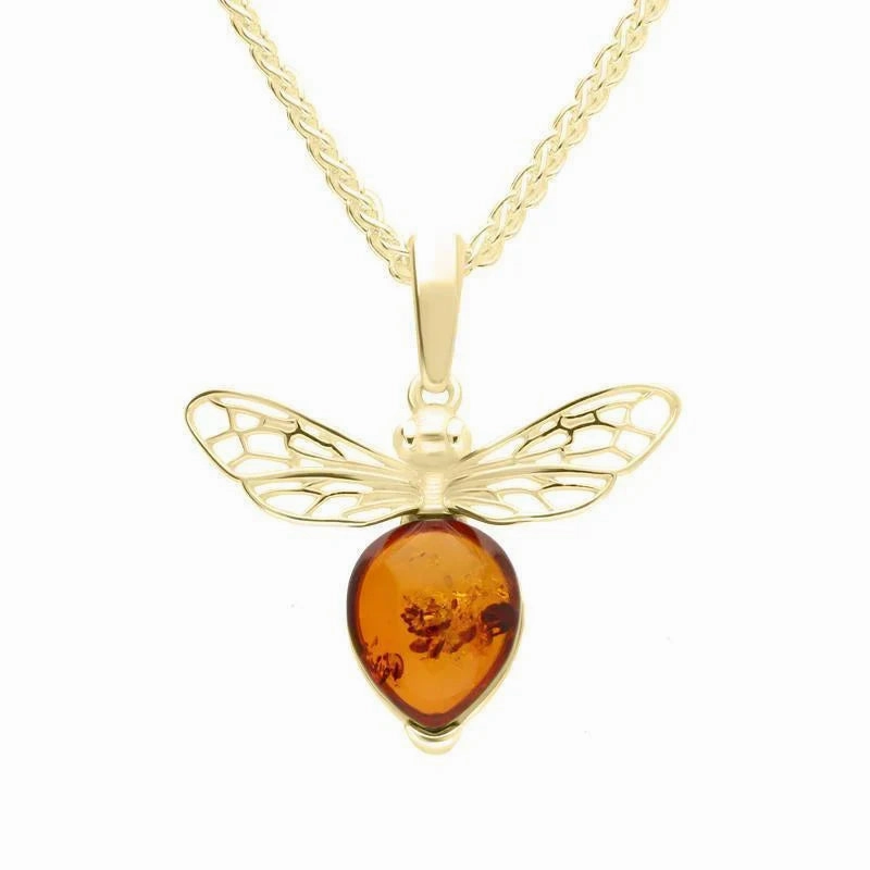 9ct Yellow Gold Small Amber Bee Necklace