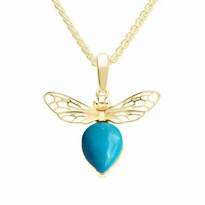 9ct Yellow Gold Small Turquoise Bee Necklace