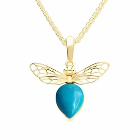 9ct Yellow Gold Small Turquoise Bee Necklace