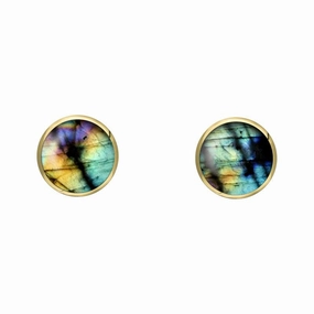 9ct Yellow Gold Spectrolite 4mm Classic Small Round Stud Earrings
