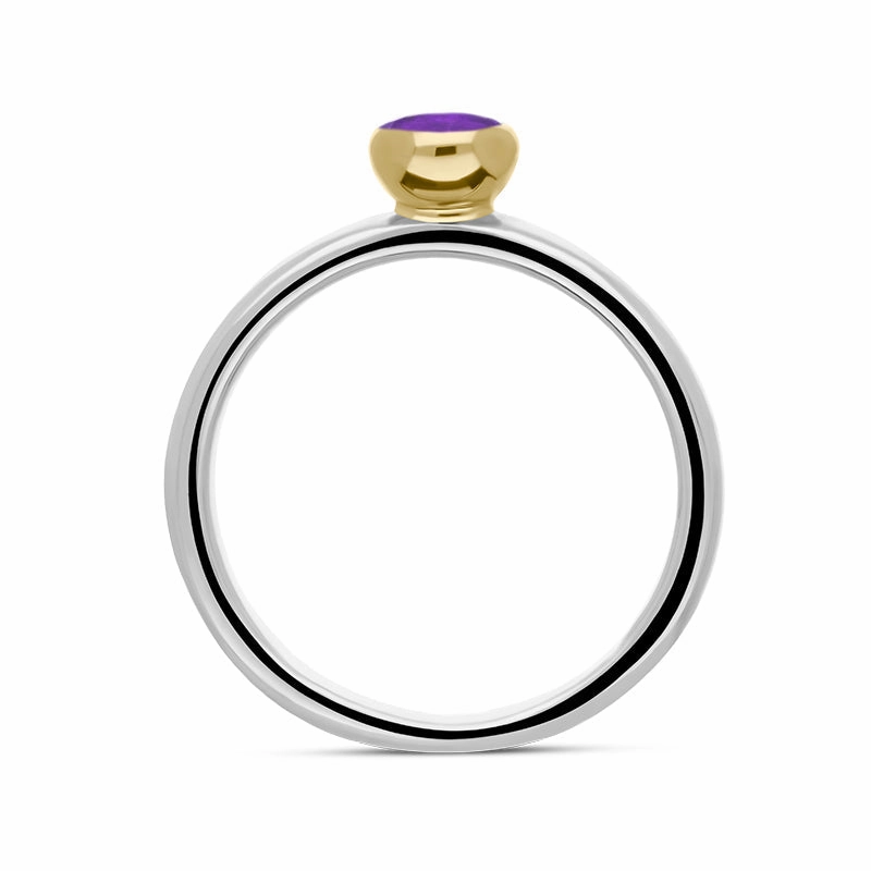 9ct Yellow Gold Sterling Silver Amethyst Stepping Stones 5mm Round Bezel Set Ring