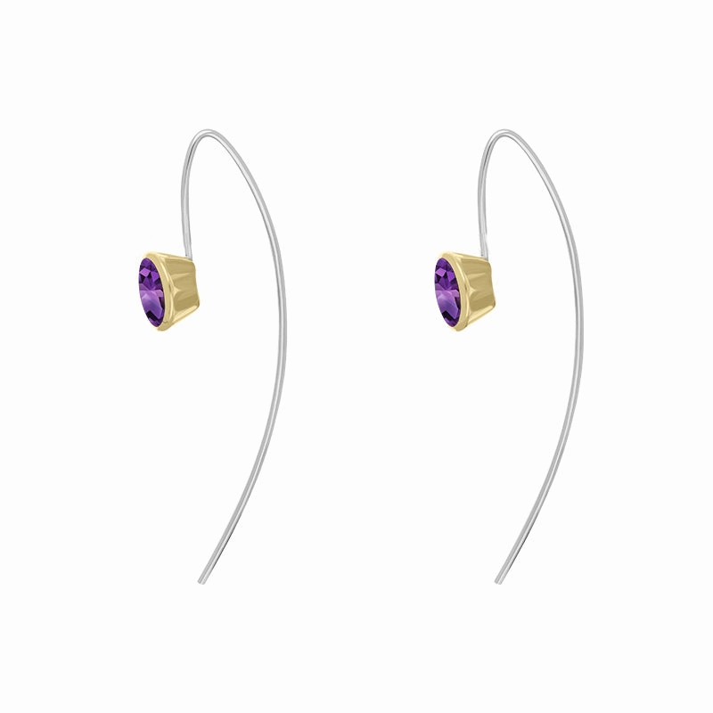 9ct Yellow Gold Sterling Silver Amethyst Stepping Stones 6x8mm Oval Hook Earrings