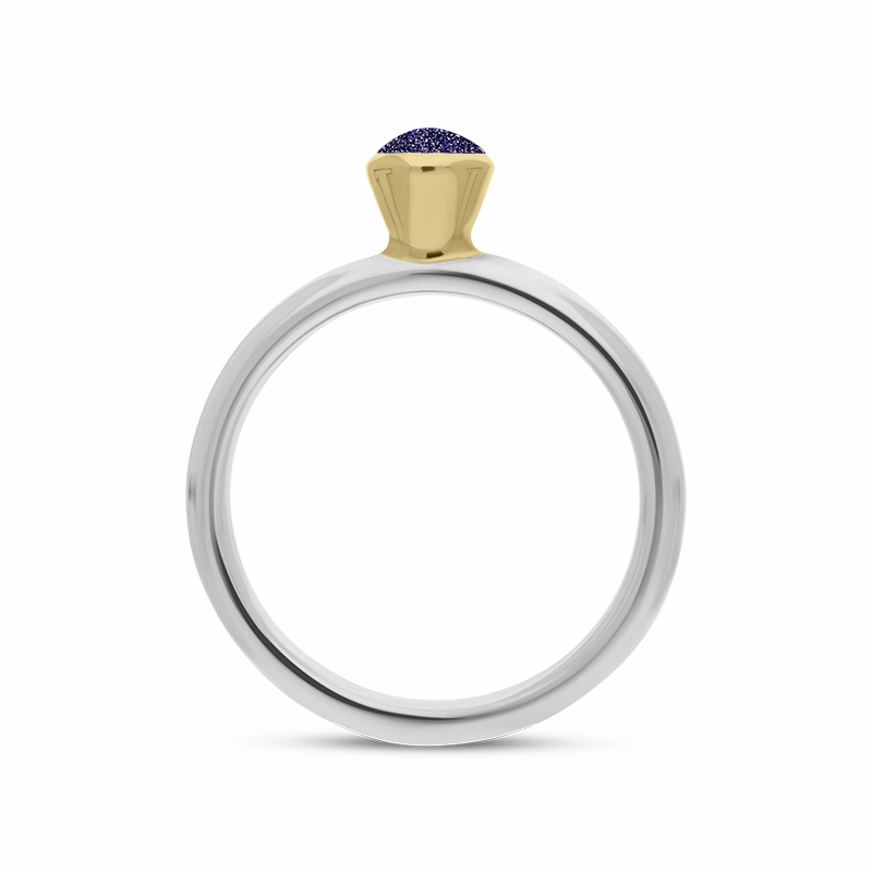 9ct Yellow Gold Sterling Silver Blue Goldstone Stepping Stones 5mm Round Bezel Set Ring