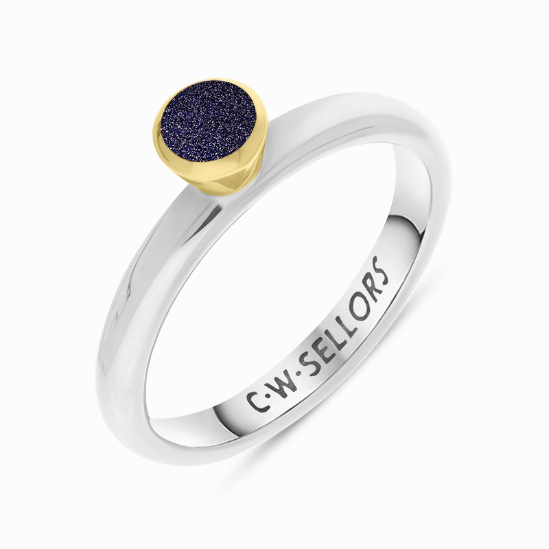 9ct Yellow Gold Sterling Silver Blue Goldstone Stepping Stones 5mm Round Bezel Set Ring