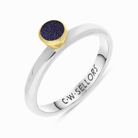 9ct Yellow Gold Sterling Silver Blue Goldstone Stepping Stones 5mm Round Bezel Set Ring