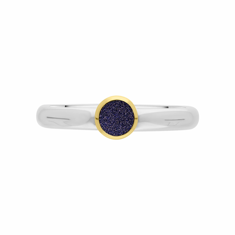 9ct Yellow Gold Sterling Silver Blue Goldstone Stepping Stones 5mm Round Bezel Set Ring