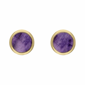 9ct Yellow Gold Sterling Silver Blue John Stepping Stones 5mm Round Stud Earrings