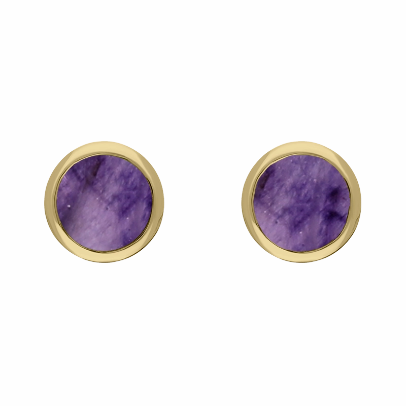 9ct Yellow Gold Sterling Silver Blue John Stepping Stones 5mm Round Stud Earrings