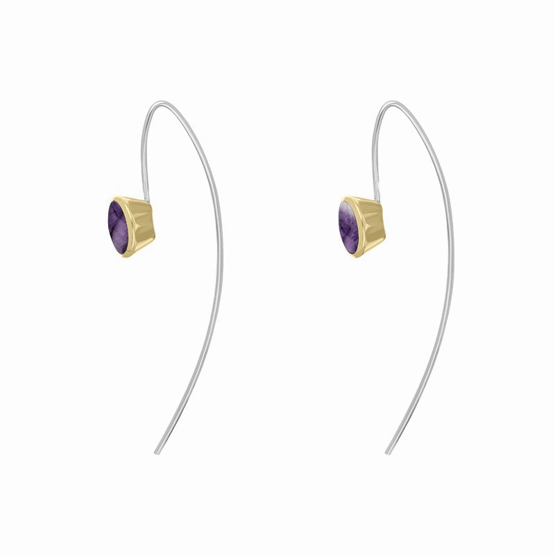 9ct Yellow Gold Sterling Silver Blue John Stepping Stones 6x8mm Oval Hook Earrings