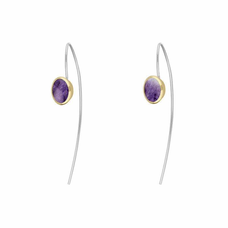 9ct Yellow Gold Sterling Silver Blue John Stepping Stones 6x8mm Oval Hook Earrings