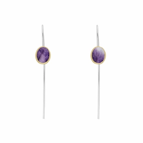 9ct Yellow Gold Sterling Silver Blue John Stepping Stones 6x8mm Oval Hook Earrings