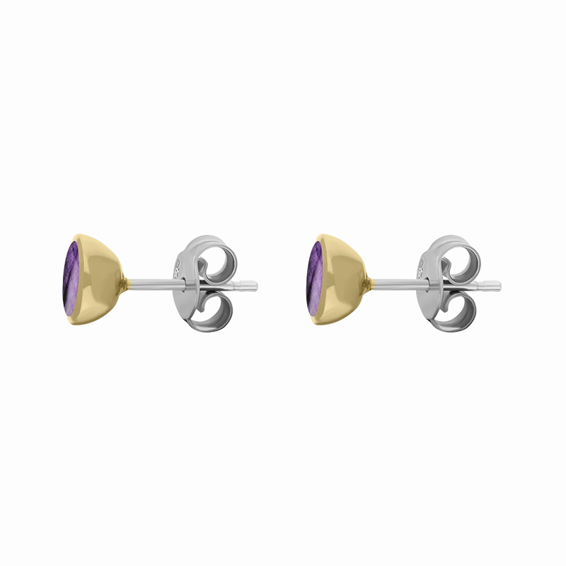 9ct Yellow Gold Sterling Silver Blue John Stepping Stones Round Stud Earrings