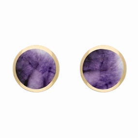 9ct Yellow Gold Sterling Silver Blue John Stepping Stones Round Stud Earrings