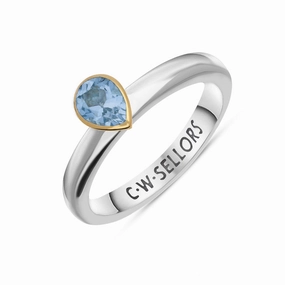 9ct Yellow Gold Sterling Silver Blue Topaz Stepping Stones 5x7mm Pear Cut Bezel Set Ring