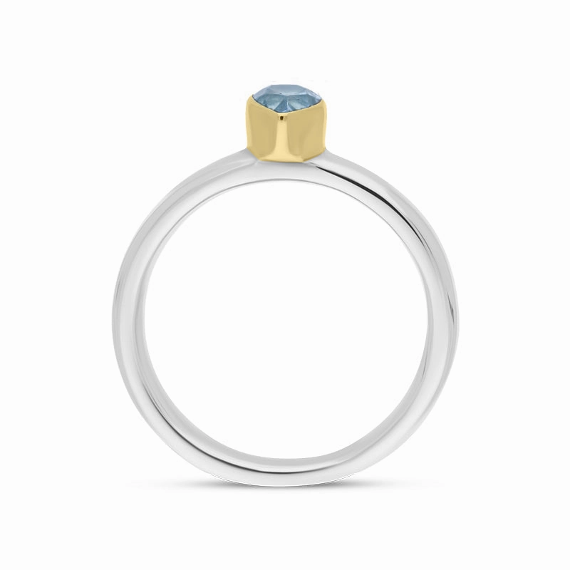 9ct Yellow Gold Sterling Silver Blue Topaz Stepping Stones 5x7mm Pear Cut Bezel Set Ring