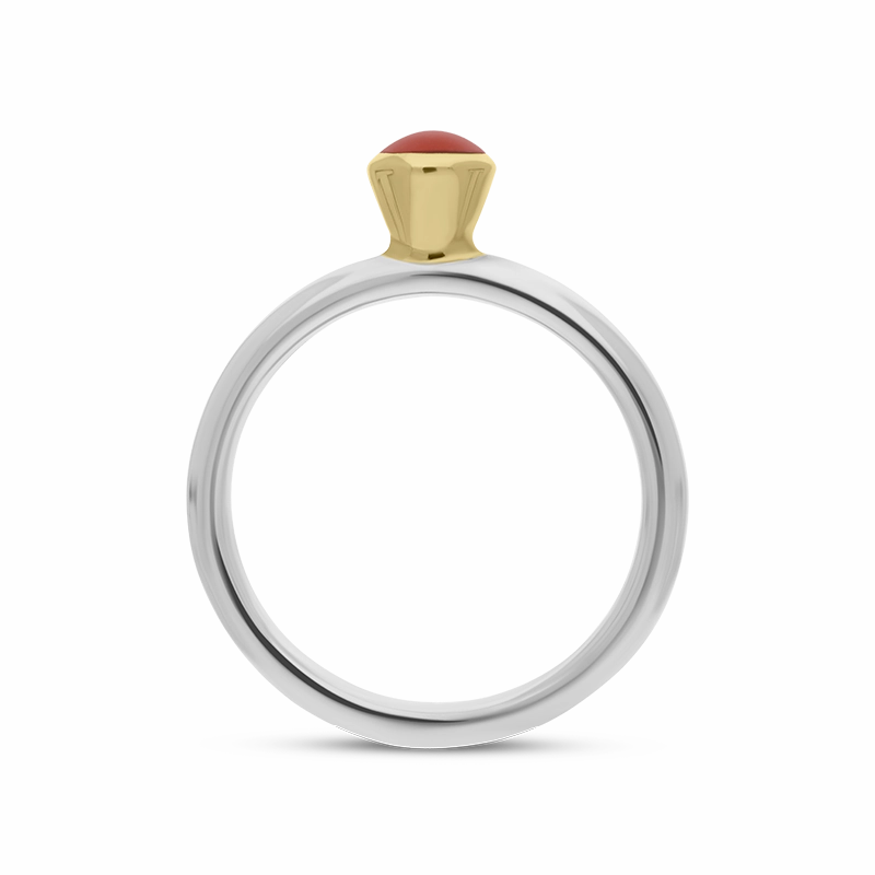 9ct Yellow Gold Sterling Silver Carnelian Stepping Stones 5mm Round Bezel Set Ring