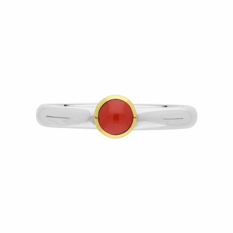 9ct Yellow Gold Sterling Silver Carnelian Stepping Stones 5mm Round Bezel Set Ring