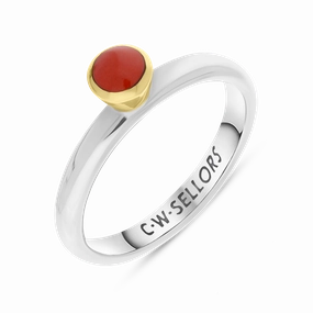 9ct Yellow Gold Sterling Silver Carnelian Stepping Stones 5mm Round Bezel Set Ring
