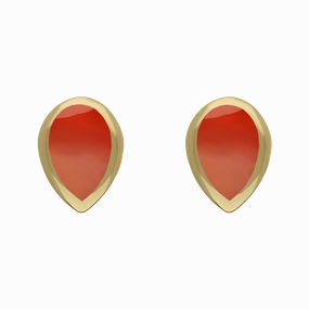 9ct Yellow Gold Sterling Silver Carnelian Stepping Stones 5x7mm Pear Stud Earrings