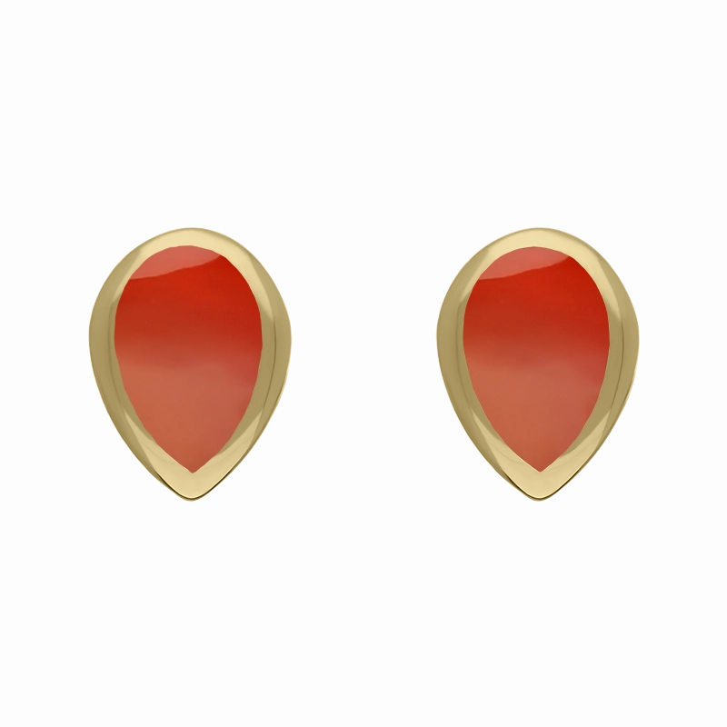 9ct Yellow Gold Sterling Silver Carnelian Stepping Stones 5x7mm Pear Stud Earrings