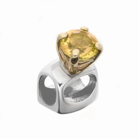 9ct Yellow Gold Sterling Silver Citrine Stepping Stones 5mm Round Claw Set Charm
