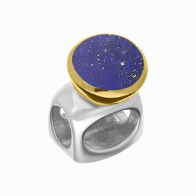 9ct Yellow Gold Sterling Silver Lapis Lazuli Stepping Stones 5mm Round Charm